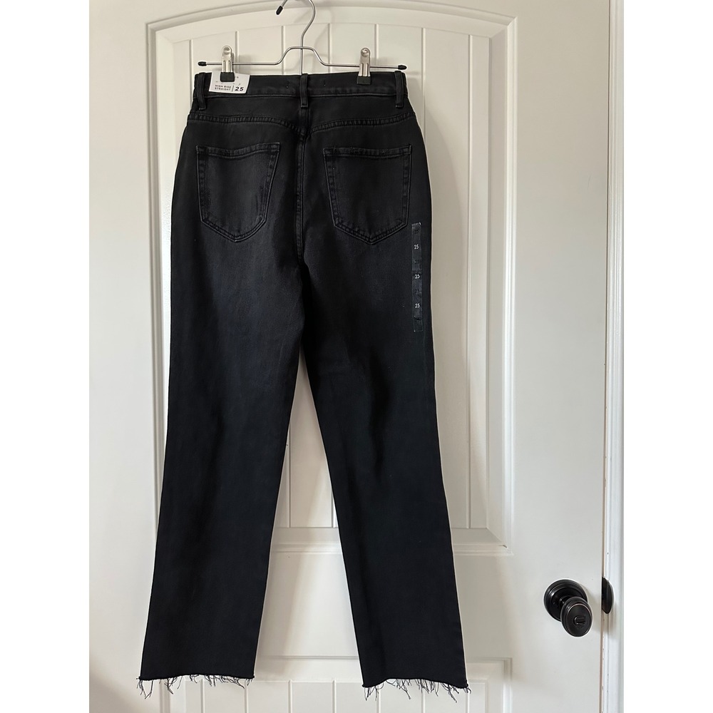 NWT PacSun High Rise Straight Leg Black Distressed Denim Jeans Size 25 - Picture 4 of 11